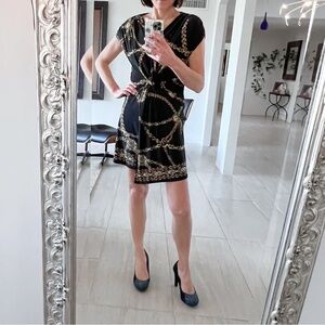 Cache Gold Chain Print Black Mini Dress Size S